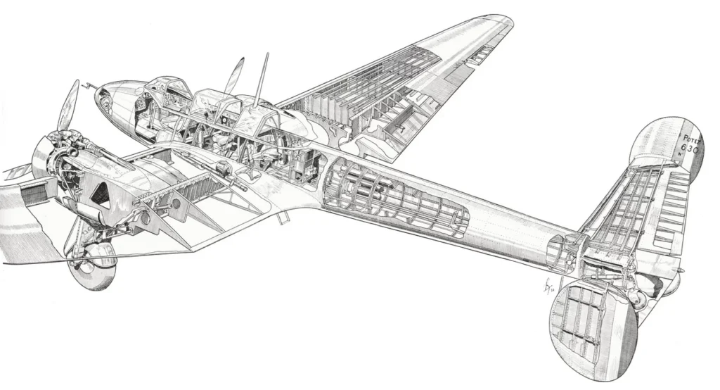 Disegno con spaccato del Potez 630